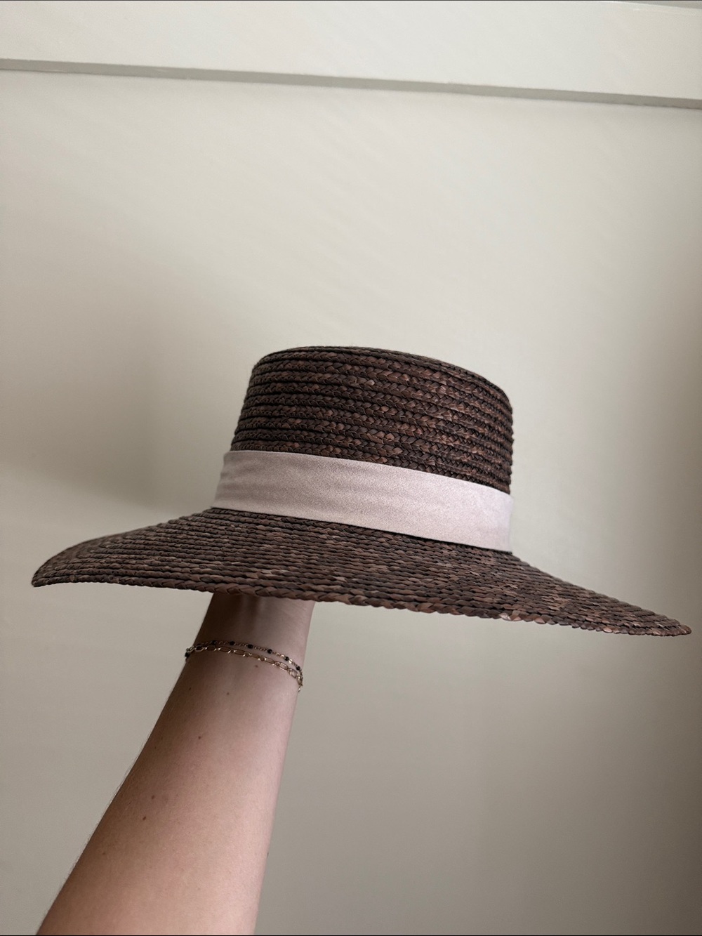 a new day Brown Straw Sun Hat with Pale Pink Band